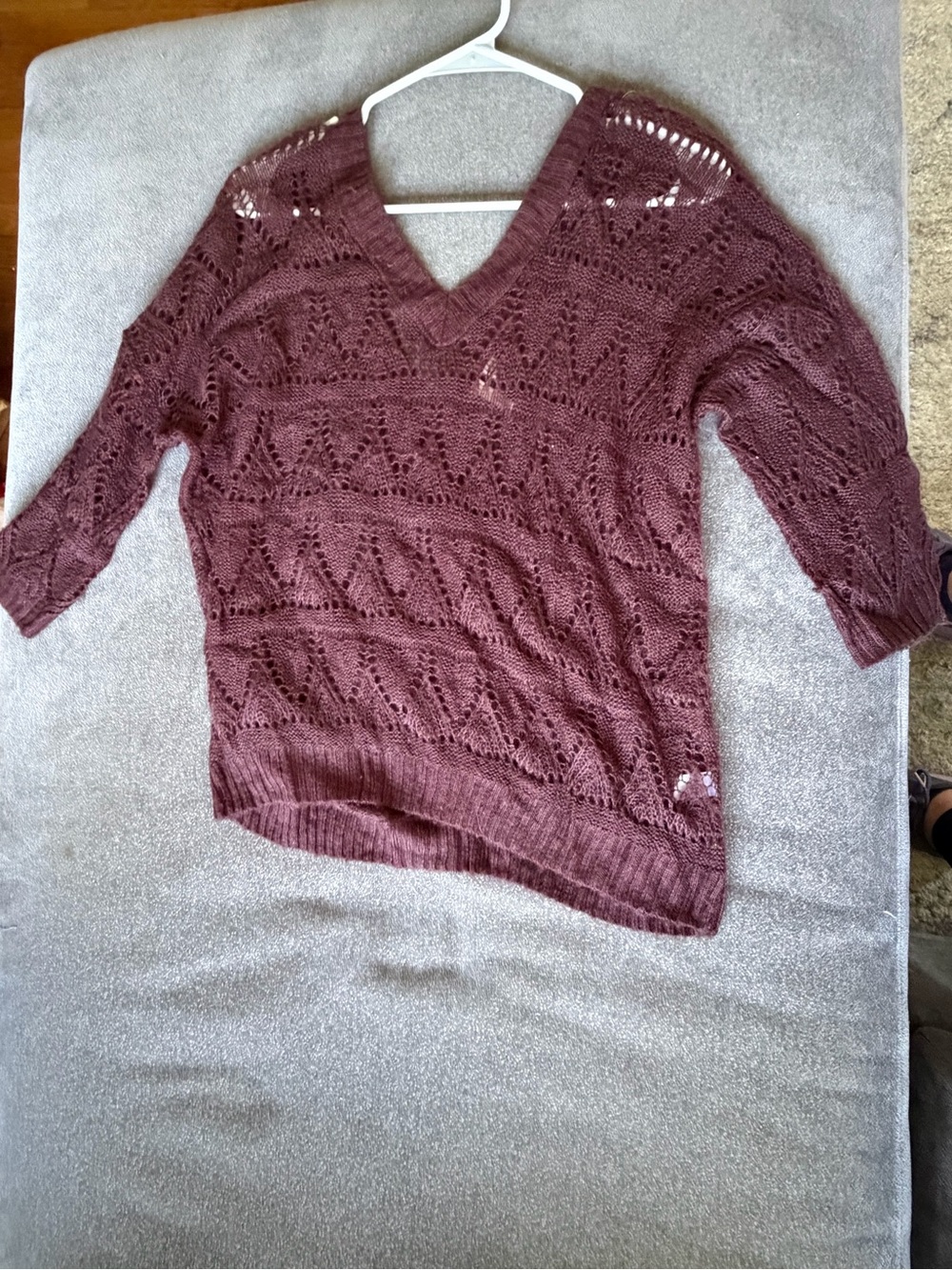 Nordstrom Frenchi Open-Knit V-Neck Sweater in Burgundy